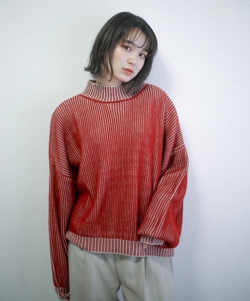spoon store（スプーンストア）の「ハイショクストライプニット（ニット/セーター・レディース・ブルー/テラコッタ・フリー）」の2枚目の写真