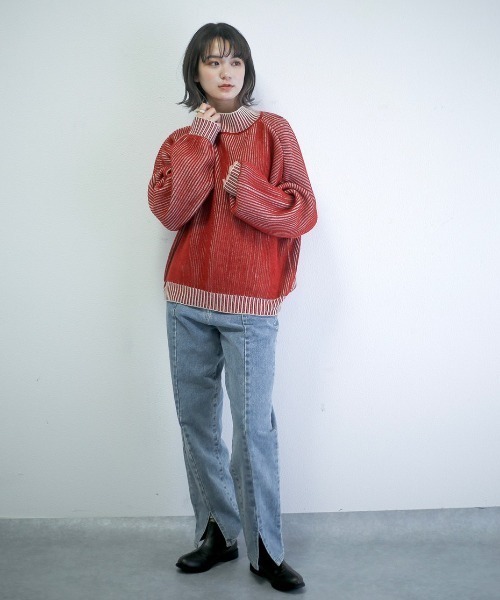 spoon store（スプーンストア）の「ハイショクストライプニット（ニット/セーター・レディース・ブルー/テラコッタ・フリー）」の11枚目の写真