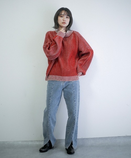 spoon store（スプーンストア）の「ハイショクストライプニット（ニット/セーター・レディース・ブルー/テラコッタ・フリー）」の12枚目の写真