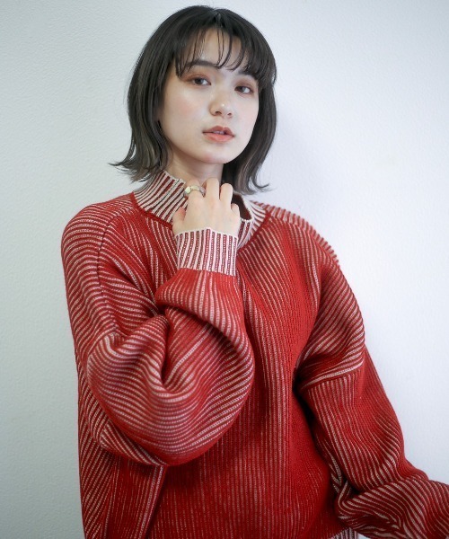 spoon store（スプーンストア）の「ハイショクストライプニット（ニット/セーター・レディース・ブルー/テラコッタ・フリー）」の5枚目の写真