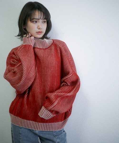 spoon store（スプーンストア）の「ハイショクストライプニット（ニット/セーター・レディース・ブルー/テラコッタ・フリー）」の6枚目の写真
