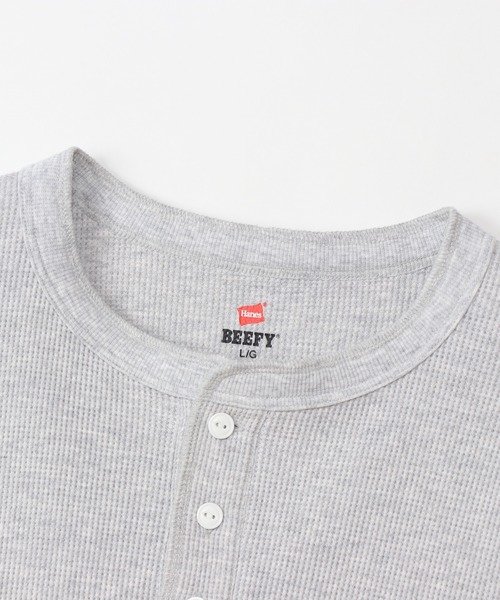 HANES(ヘインズ)の「【Hanes/ヘインズ】メンズ ビーフィー サーマルヘンリーネックロングスリーブTシャツ(Tシャツ/カットソー・メンズ・ヘザーグレー/ネイビー/ホワイト/ブラック・SMALL/LARGE/X-LARGE/MEDIUM)」の8枚目の写真