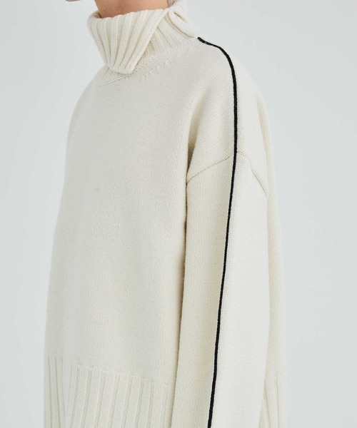 LiNoH（リノー）の「ウールラインタートルニット/WOOL LINE TURTLE KNIT（ニット/セーター・メンズ・ブラック/ホワイト・1/2）」の7枚目の写真