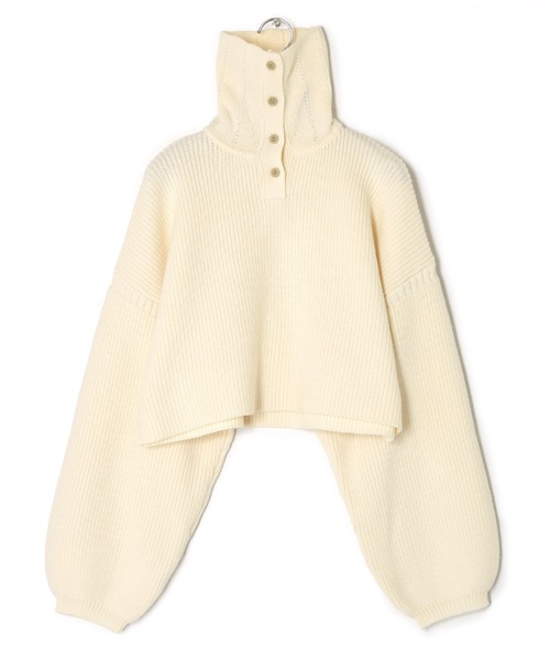 w closet（ダブルクローゼット）の「片畦スタンドネックショートトップス（ニット/セーター・レディース・オフホワイト/ライム/パープル/スミクロ・FREE）」の11枚目の写真