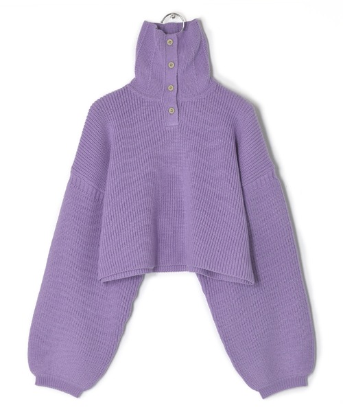 w closet（ダブルクローゼット）の「片畦スタンドネックショートトップス（ニット/セーター・レディース・オフホワイト/ライム/パープル/スミクロ・FREE）」の10枚目の写真