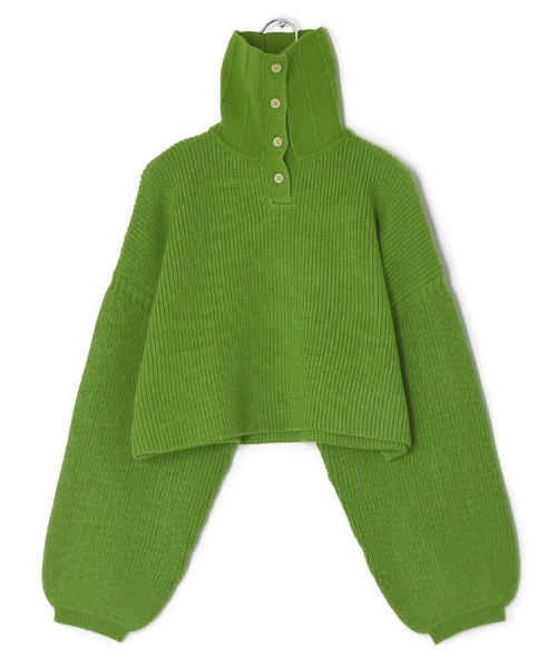 w closet（ダブルクローゼット）の「片畦スタンドネックショートトップス（ニット/セーター・レディース・オフホワイト/ライム/パープル/スミクロ・FREE）」の9枚目の写真