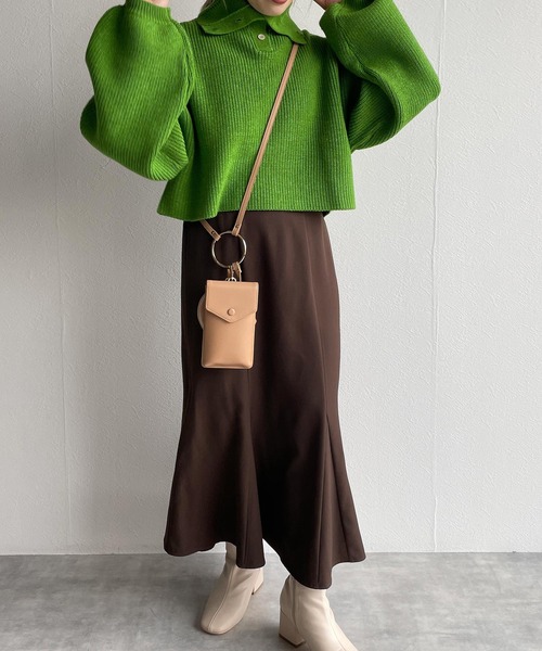 w closet（ダブルクローゼット）の「片畦スタンドネックショートトップス（ニット/セーター・レディース・オフホワイト/ライム/パープル/スミクロ・FREE）」の21枚目の写真