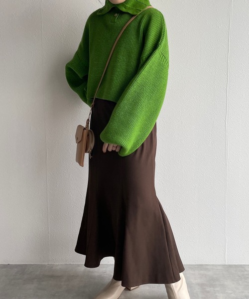 w closet（ダブルクローゼット）の「片畦スタンドネックショートトップス（ニット/セーター・レディース・オフホワイト/ライム/パープル/スミクロ・FREE）」の19枚目の写真