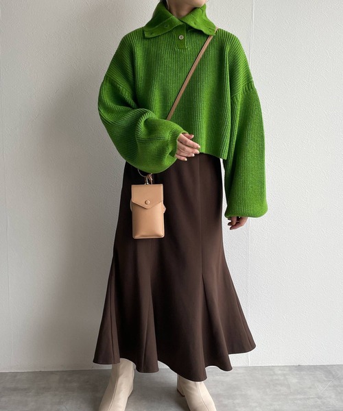 w closet（ダブルクローゼット）の「片畦スタンドネックショートトップス（ニット/セーター・レディース・オフホワイト/ライム/パープル/スミクロ・FREE）」の17枚目の写真