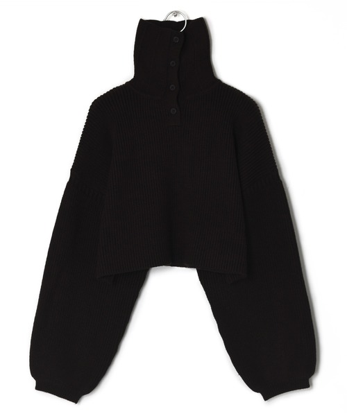 w closet（ダブルクローゼット）の「片畦スタンドネックショートトップス（ニット/セーター・レディース・オフホワイト/ライム/パープル/スミクロ・FREE）」の8枚目の写真