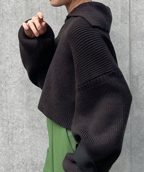 w closet（ダブルクローゼット）の「片畦スタンドネックショートトップス（ニット/セーター・レディース・オフホワイト/ライム/パープル/スミクロ・FREE）」の15枚目の写真