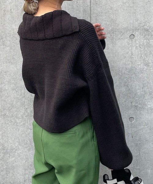 w closet（ダブルクローゼット）の「片畦スタンドネックショートトップス（ニット/セーター・レディース・オフホワイト/ライム/パープル/スミクロ・FREE）」の13枚目の写真