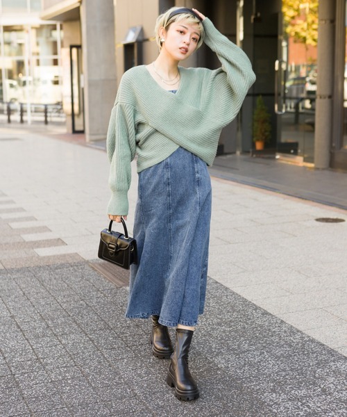 SpRay（スプレイ）の「クロスカシュクールニット（ニット/セーター・レディース・ブラック/ベージュ/ブルー/グリーン/アイボリー/ピンク・FREE）」の22枚目の写真