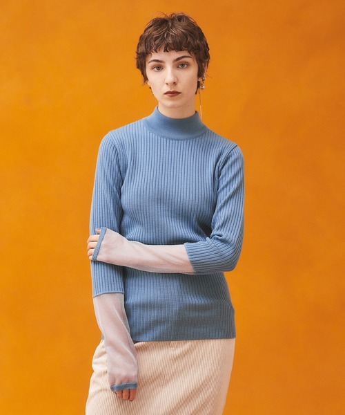 PUBLIC TOKYO（パブリックトウキョウ）の「シアースリーブハイネックニット/ウォッシャブル（ニット/セーター・レディース・ブラック/アイボリー/ブルー・FREE）」の3枚目の写真