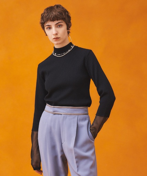 PUBLIC TOKYO（パブリックトウキョウ）の「シアースリーブハイネックニット/ウォッシャブル（ニット/セーター・レディース・ブラック/アイボリー/ブルー・FREE）」の10枚目の写真