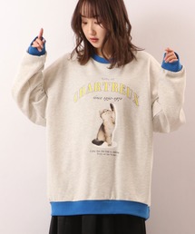 SUGGESTION ワイドシルエット アニマルプリント トレーナー