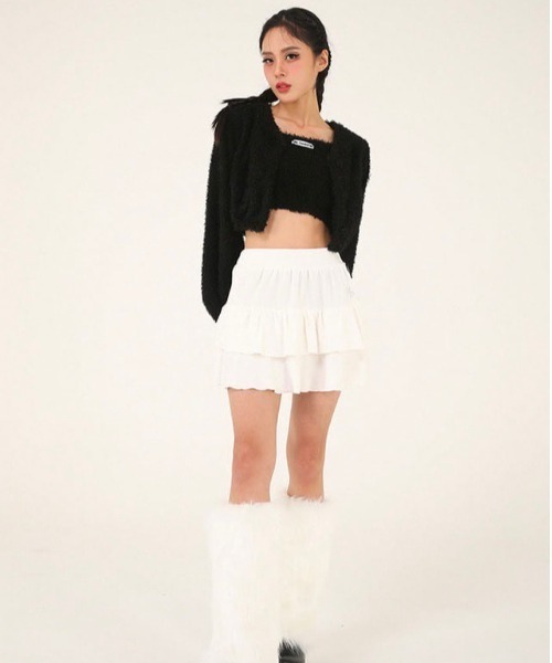 UGLY SHADOW(アグリーシャドウ)の「【UGLY SHADOW/アグリーシャドー アグリーシャドウ】VELVET FRILL SKIRT/ベロアスカート ベルベット ミニスカート(スカート・レディース・ブラック/ブラウン/ホワイト・ONE SIZE)」の4枚目の写真