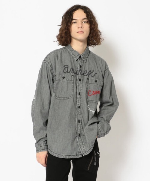 AVIREX（アヴィレックス）の「【TYPE BLUE/ タイプブルー】長袖  デニム ハンドクラフト シャツ / LONG SLEEVE DENIM HAND CRAFT SHIRTS / アヴィレックス / AVIREX（シャツ/ブラウス・メンズ・ブルー系その他/ホワイト/ブラック・XX-LARGE/MEDIUM/LARGE/X-LARGE）」の3枚目の写真