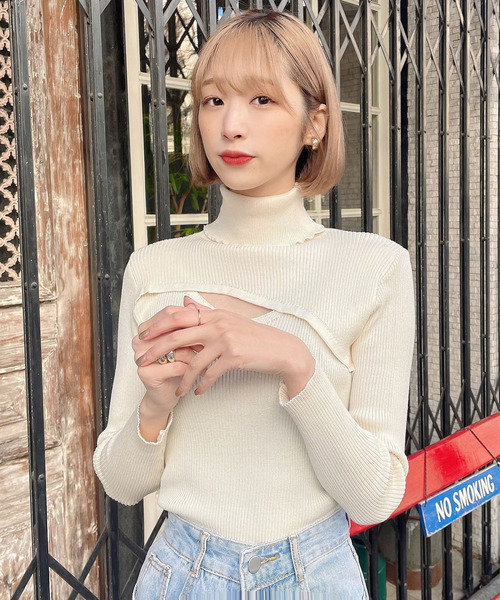 Voyage titty&Co.PETIT（ボヤージュティティアンドコープチ）の「【Voyage titty&Co. PETIT】デコルテオープンリブニット（ニット/セーター・レディース・アイボリー/ブラック・FREE）」の7枚目の写真