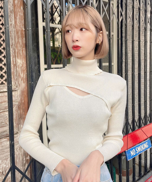 Voyage titty&Co.PETIT（ボヤージュティティアンドコープチ）の「【Voyage titty&Co. PETIT】デコルテオープンリブニット（ニット/セーター・レディース・アイボリー/ブラック・FREE）」の8枚目の写真