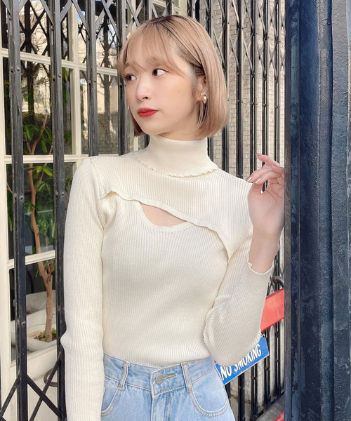 Voyage titty&Co.PETIT（ボヤージュティティアンドコープチ）の「【Voyage titty&Co. PETIT】デコルテオープンリブニット（ニット/セーター・レディース・アイボリー/ブラック・FREE）」の9枚目の写真