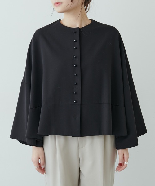 PUAL CE CIN（ピュアルセシン）の「【Du noir】飾り釦ノーカラージャケット（ノーカラージャケット・レディース・グレー/ブラック・FREE）」の13枚目の写真