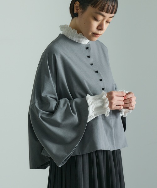 PUAL CE CIN（ピュアルセシン）の「【Du noir】飾り釦ノーカラージャケット（ノーカラージャケット・レディース・グレー/ブラック・FREE）」の7枚目の写真