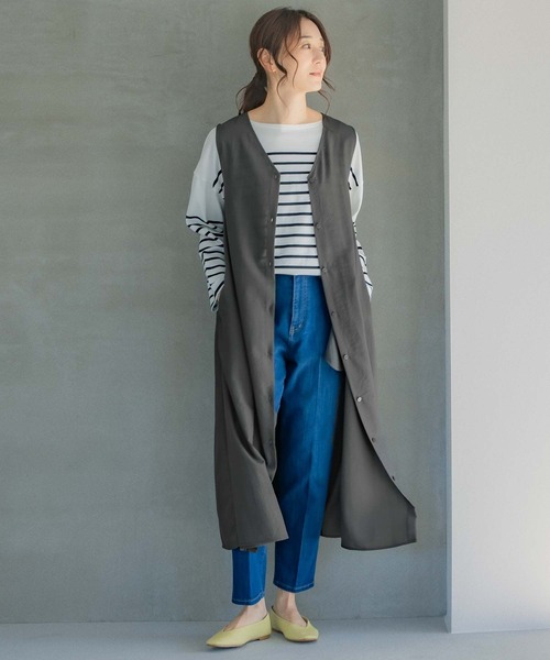 LEPSIM（レプシィム）の「【選べる丈シリーズ】パネルカラーボーダーTシャツ　259153（Tシャツ/カットソー・レディース・ネイビー/オフホワイト/ピンク/イエロー・FREE/TALL）」の6枚目の写真