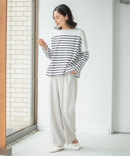 LEPSIM（レプシィム）の「【選べる丈シリーズ】パネルカラーボーダーTシャツ　259153（Tシャツ/カットソー・レディース・ネイビー/オフホワイト/ピンク/イエロー・FREE/TALL）」の12枚目の写真