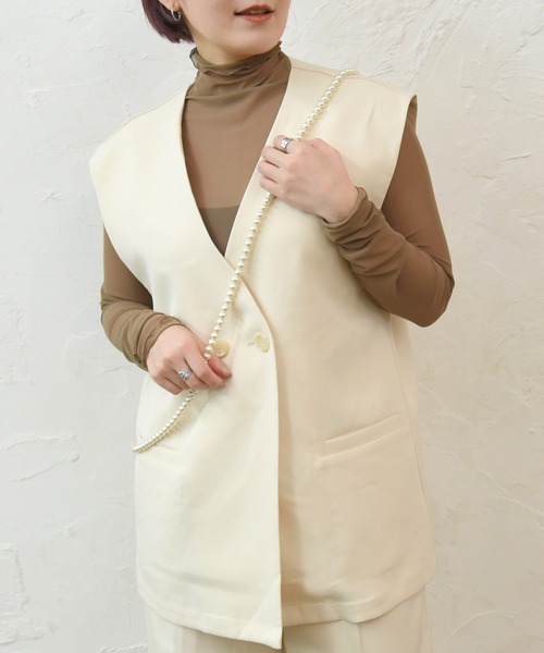sango（sango）の「フレンチダブルボタンベストジャケット（ベスト・レディース・イエロー/ベージュ/アイボリー・FREE）」の2枚目の写真