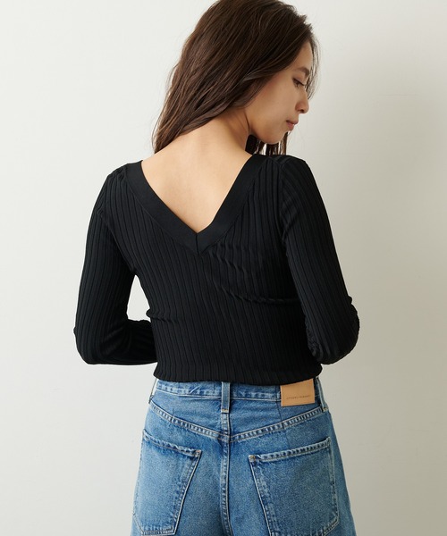 Whim Gazette（ウィムガゼット）の「リブVネックプルオーバー（ニット/セーター・レディース・ブラック/ライトベージュ・FREE）」の14枚目の写真