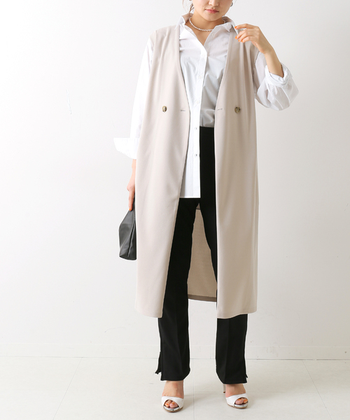 B.C STOCK(ベーセーストック)の「カットジョーゼットロングジレ(ベスト・レディース・ライトグレー/ブラック・FREE)」の8枚目の写真