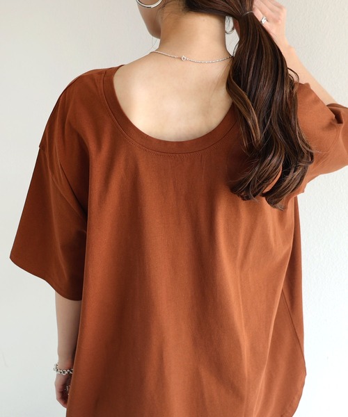 andme(アンドミー)の「コットン天竺半袖バックオープン背中あきTシャツ(Tシャツ/カットソー・レディース・ブラック/テラコッタ/イエロー/チャコールグレー/オフホワイト・M)」の20枚目の写真