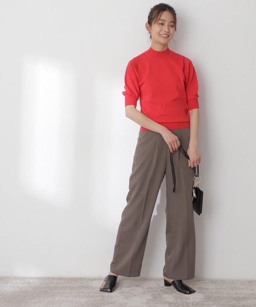 N.（N. Natural Beauty Basic）（エヌエヌナチュラルビューティーベーシック）の「◆プレーティング天竺５分袖ニット（ニット/セーター・レディース・ブラック/ブラウン/レッド/ブルー/クリーム/ライラック・MEDIUM）」の17枚目の写真