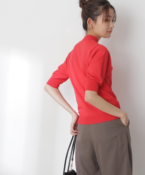 N.（N. Natural Beauty Basic）（エヌエヌナチュラルビューティーベーシック）の「◆プレーティング天竺５分袖ニット（ニット/セーター・レディース・ブラック/ブラウン/レッド/ブルー/クリーム/ライラック・MEDIUM）」の19枚目の写真