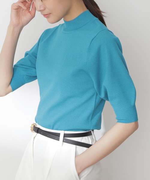 N.（N. Natural Beauty Basic）（エヌエヌナチュラルビューティーベーシック）の「◆プレーティング天竺５分袖ニット（ニット/セーター・レディース・ブラック/ブラウン/レッド/ブルー/クリーム/ライラック・MEDIUM）」の20枚目の写真