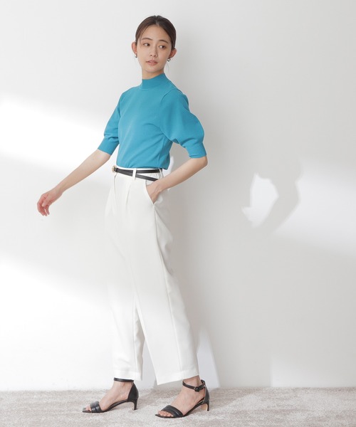 N.（N. Natural Beauty Basic）（エヌエヌナチュラルビューティーベーシック）の「◆プレーティング天竺５分袖ニット（ニット/セーター・レディース・ブラック/ブラウン/レッド/ブルー/クリーム/ライラック・MEDIUM）」の14枚目の写真