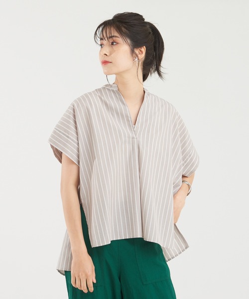 abahouse mavie（アバハウスマヴィ）の「後ボタンフレンチスリーブシャツ（シャツ/ブラウス・レディース・ストライプ/ホワイト/ベージュ系その他/オフホワイト/イエロー/グリーン/ダークオレンジ・フリー）」の14枚目の写真