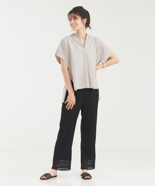 abahouse mavie（アバハウスマヴィ）の「後ボタンフレンチスリーブシャツ（シャツ/ブラウス・レディース・ストライプ/ホワイト/ベージュ系その他/オフホワイト/イエロー/グリーン/ダークオレンジ・フリー）」の16枚目の写真