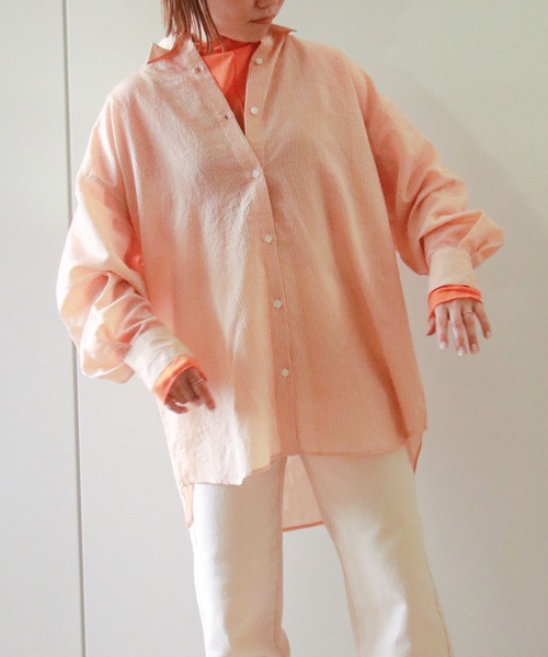 VENCEEXCHANGE(ヴァンスエクスチェンジ)の「ストライプシアーシャツ(シャツ/ブラウス・レディース・オフホワイト/オレンジ/ブルー/グリーン・M)」の17枚目の写真