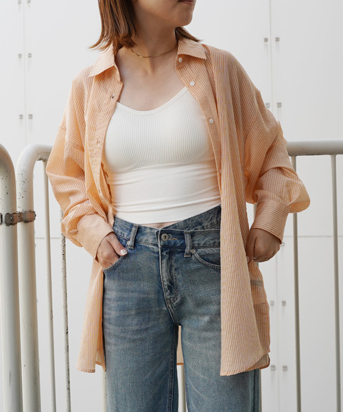 VENCEEXCHANGE(ヴァンスエクスチェンジ)の「ストライプシアーシャツ(シャツ/ブラウス・レディース・オフホワイト/オレンジ/ブルー/グリーン・M)」の20枚目の写真