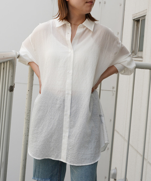 VENCEEXCHANGE(ヴァンスエクスチェンジ)の「ストライプシアーシャツ(シャツ/ブラウス・レディース・オフホワイト/オレンジ/ブルー/グリーン・M)」の13枚目の写真