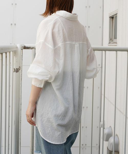 VENCEEXCHANGE(ヴァンスエクスチェンジ)の「ストライプシアーシャツ(シャツ/ブラウス・レディース・オフホワイト/オレンジ/ブルー/グリーン・M)」の12枚目の写真