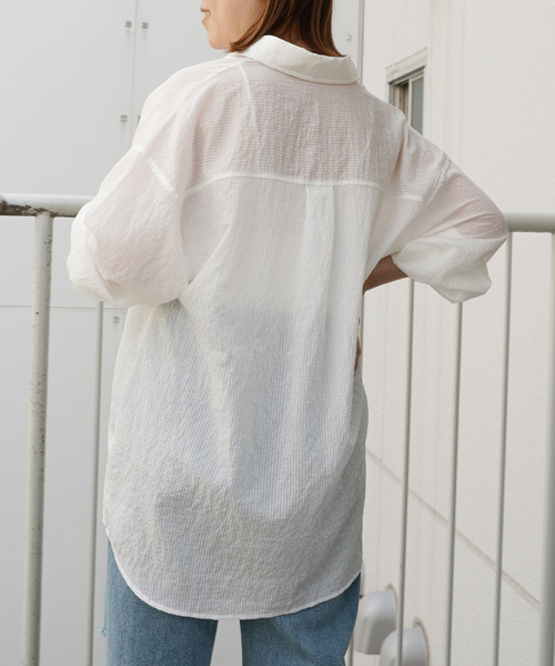 VENCEEXCHANGE(ヴァンスエクスチェンジ)の「ストライプシアーシャツ(シャツ/ブラウス・レディース・オフホワイト/オレンジ/ブルー/グリーン・M)」の11枚目の写真