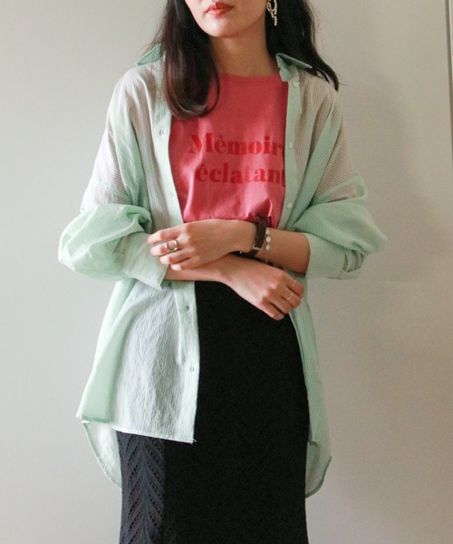 VENCEEXCHANGE(ヴァンスエクスチェンジ)の「ストライプシアーシャツ(シャツ/ブラウス・レディース・オフホワイト/オレンジ/ブルー/グリーン・M)」の6枚目の写真