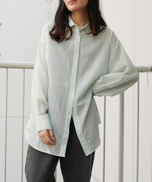 VENCEEXCHANGE(ヴァンスエクスチェンジ)の「ストライプシアーシャツ(シャツ/ブラウス・レディース・オフホワイト/オレンジ/ブルー/グリーン・M)」の9枚目の写真