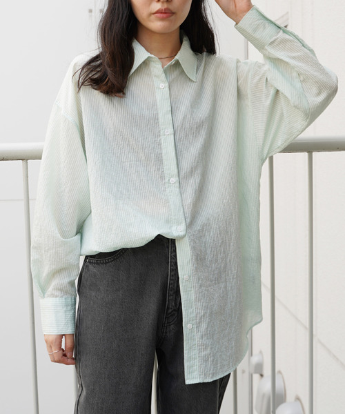 VENCEEXCHANGE(ヴァンスエクスチェンジ)の「ストライプシアーシャツ(シャツ/ブラウス・レディース・オフホワイト/オレンジ/ブルー/グリーン・M)」の8枚目の写真