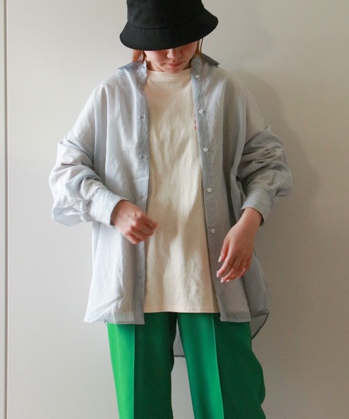 VENCEEXCHANGE(ヴァンスエクスチェンジ)の「ストライプシアーシャツ(シャツ/ブラウス・レディース・オフホワイト/オレンジ/ブルー/グリーン・M)」の5枚目の写真