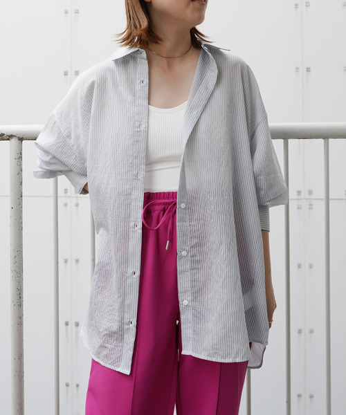 VENCEEXCHANGE(ヴァンスエクスチェンジ)の「ストライプシアーシャツ(シャツ/ブラウス・レディース・オフホワイト/オレンジ/ブルー/グリーン・M)」の16枚目の写真