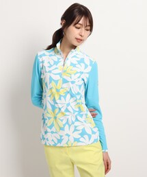 adabat（アダバット）の「◆【日本製/防透け】フラワー柄ハーフジップ長袖シャツ（Tシャツ/カットソー）」